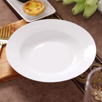 High Temperature Resistant Simple Pure White Ceramic Dish Plate Wide Edge Soup Plate Home Hotel Soup Plate Straw Hat Plate Western Pasta Plate