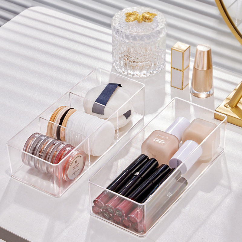 Cross-border Desktop Transparent Acrylic Cosmetic Storage Box Cosmetic Cotton Storage Stackable Dust-proof Drawer Storage Box