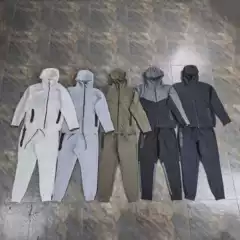 Sports suit Air Layer Cotton Sports suit Men's Long Sleeve Hooded Colorblock Jacket Adhesive Zipper Sweatpants