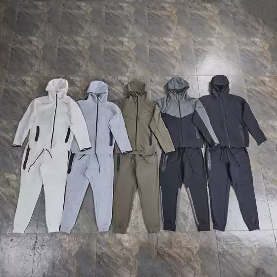 Sports suit Air Layer Cotton Sports suit Men's Long Sleeve Hooded Colorblock Jacket Adhesive Zipper Sweatpants