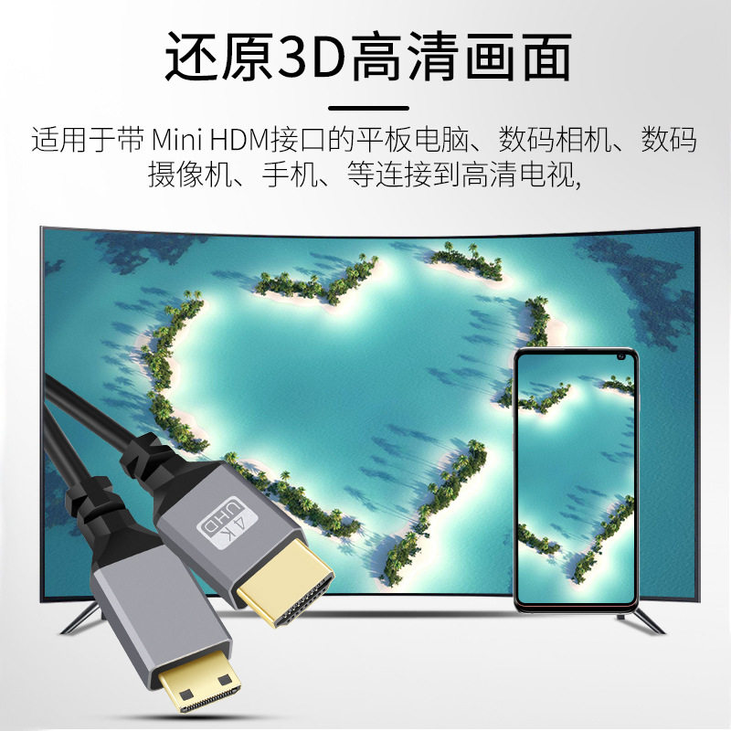 HDMI to Mini HDMI Male-To-Male Data Transmission Retractable Spring Cable 4K High-Definition Camera Single