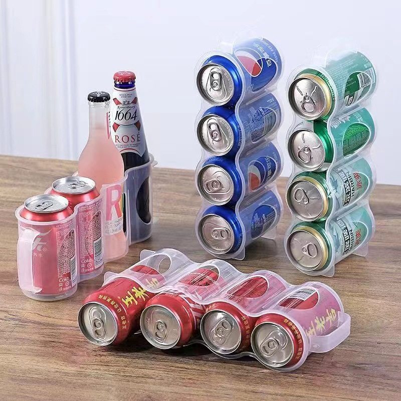 Japanese-style refrigerator beverage storage box four-compartment transparent beer cans storage rack with handle beverage storage and finishing