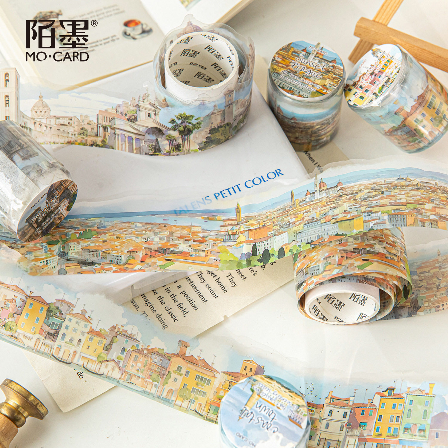 Mo Mo PET Shaped Tape Passing All Scenery Series 6 Watercolor Scenery Theme Material DIY Base Pack