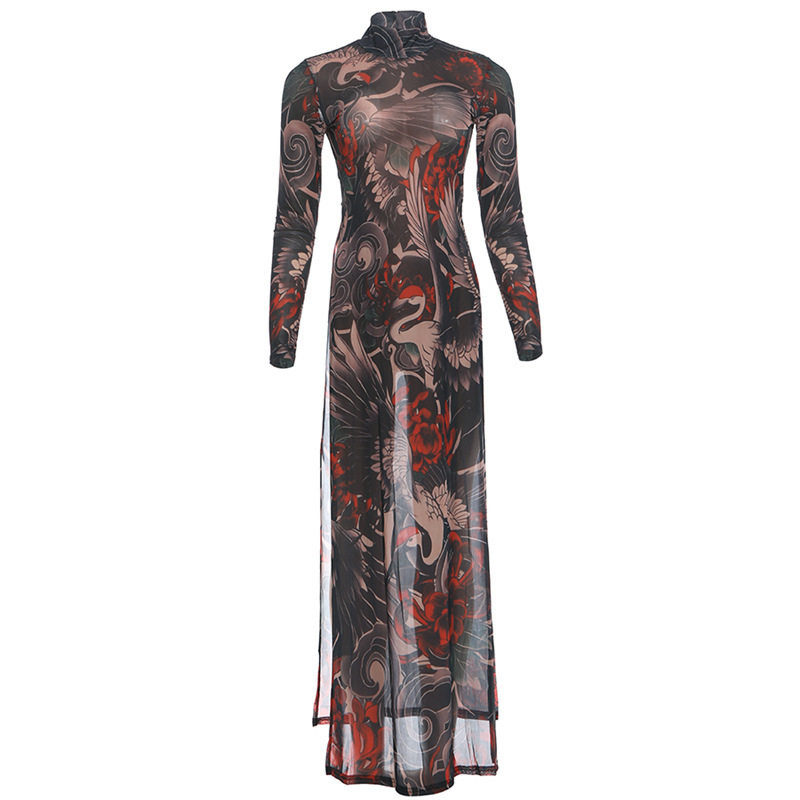 Fashionable Womens Long Sleeve Top Semi High Neck Animal Print High Slit Design Spring Collection Wholesale