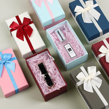 New Rectangular Bow Lipstick Box Simple Perfume Packaging Box Holiday Birthday Gift Heaven and Earth Cover Gift Box