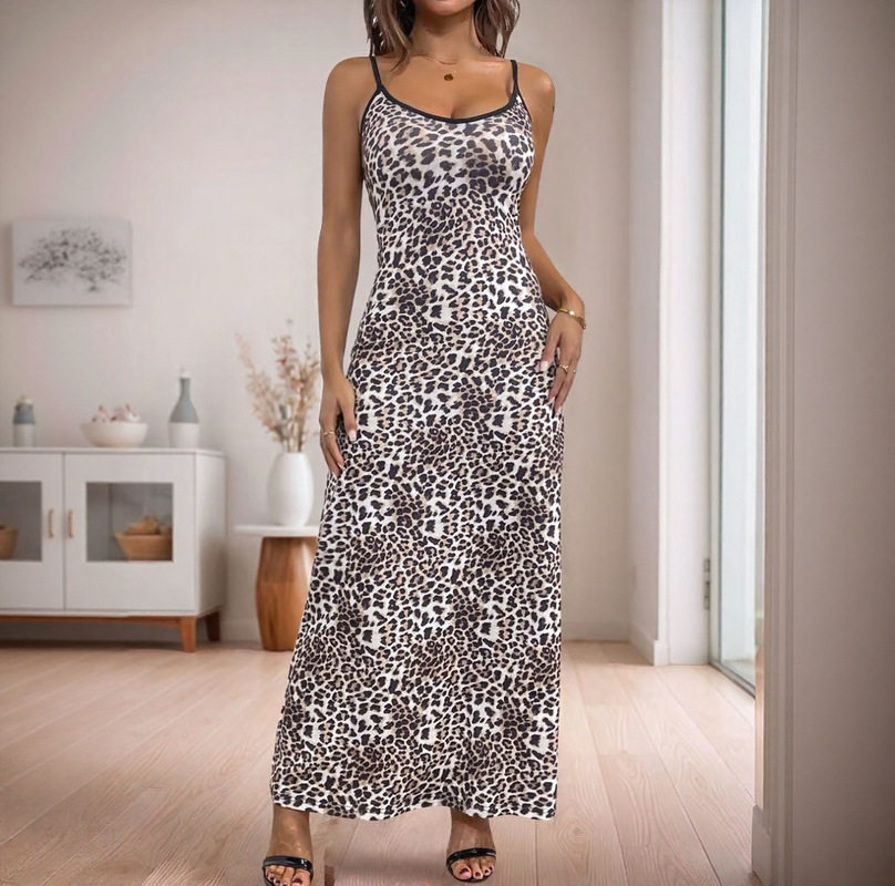 Leopard Print Maxi Dress Bodycon Fit Spaghetti Straps Trendy Design Perfect for Summer Parties Wholesale Available