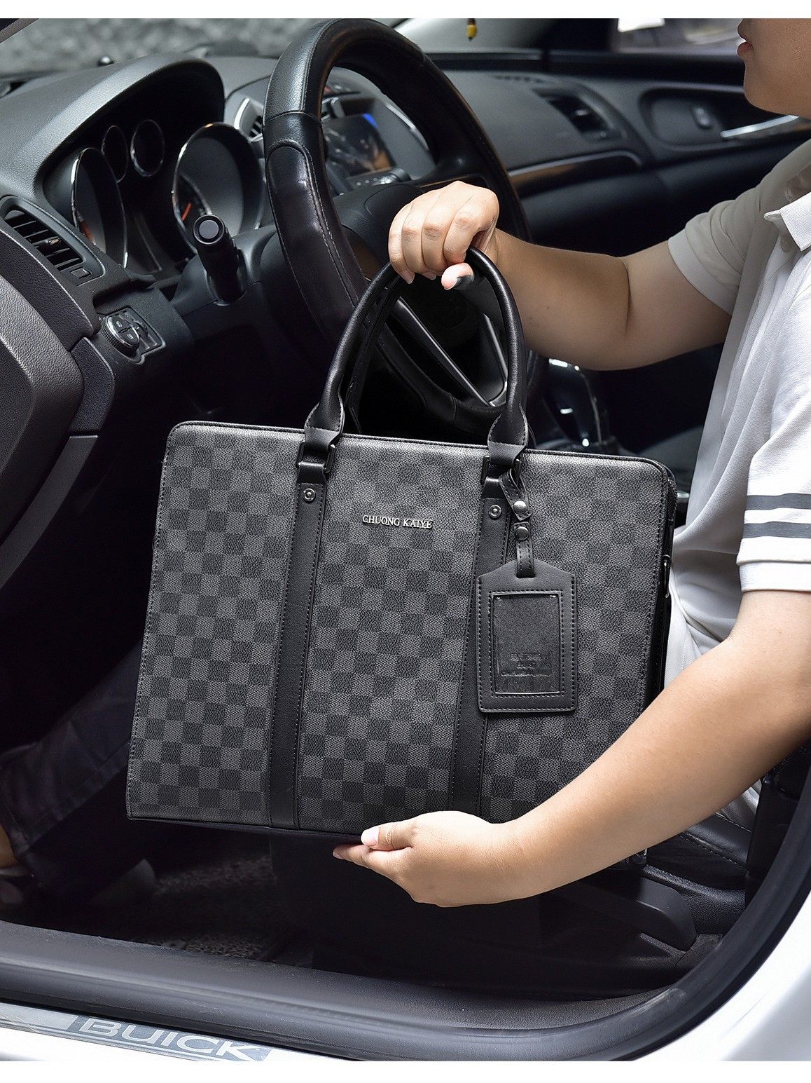 New Men's Handbag Business High-End Crossbody Fashion Plaid Large-Capacity Briefcase Men's Casual Shoulder Bag