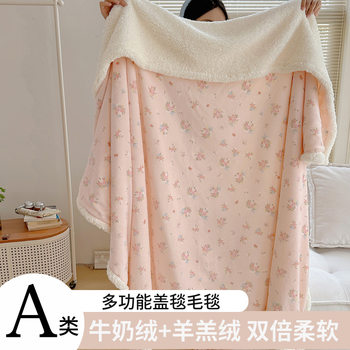 Class a Milk Velvet Cashmere Double-Layer Blanket Thickeneded Autumn and Winter Cartoon Multi-Functional Sofa Nap Blanket Office