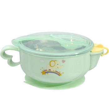 Children's stainless steel insulation bowl cartoon suction cup water injection bowl with lid baby bowl complementary food feeding tableware manufacturers wholesale