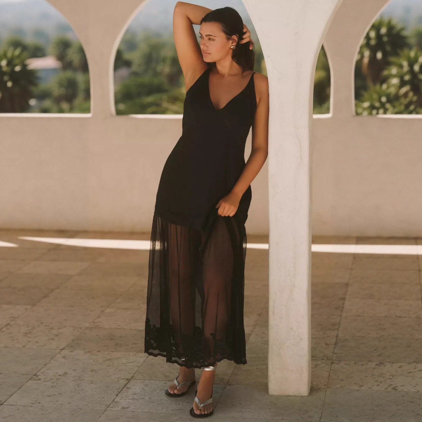 Womens V Neck Backless Sheer Slip Dress Solid Color Lightweight Fabric Elegant Style Perfect for Autumn Events