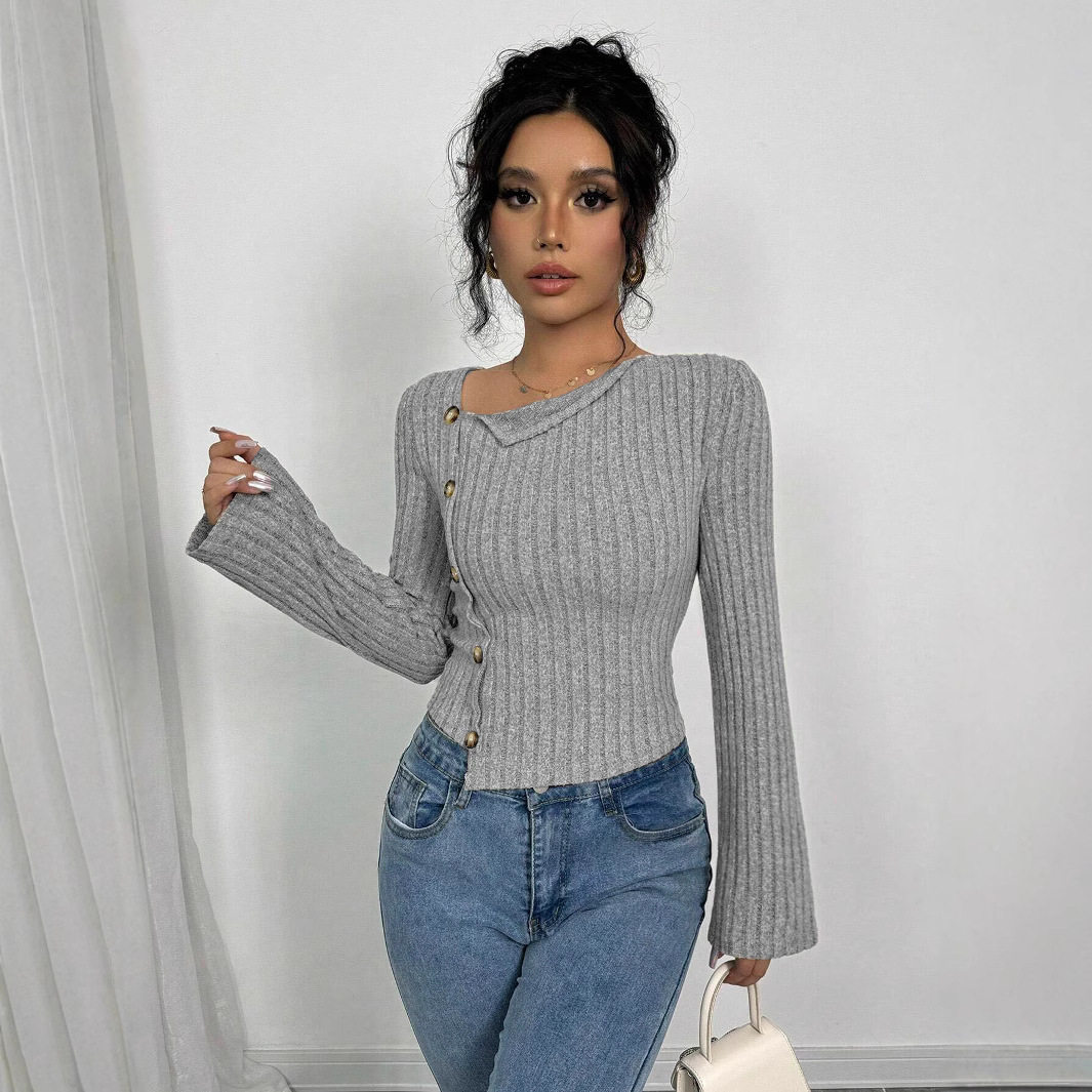 Elegant Womens T Shirt Slim Fit Long Sleeve Short Length Chic Style for Spring Summer Wholesale Available