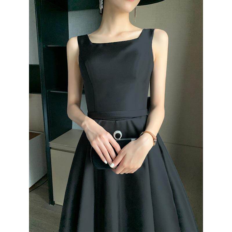 Váy Dạ Hội Nữ Phong Cách Hepburn Dự Tiệc Sinh Nhật dáng chữ A Chiết Eo Màu Đen