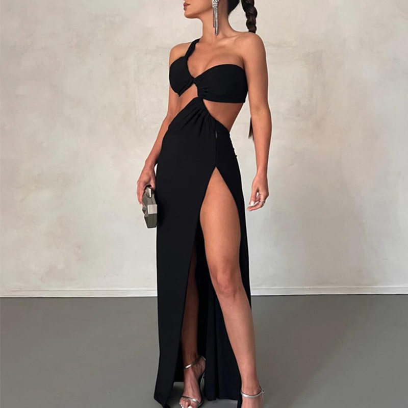 Spring Womens Dress Fashionable Sexy Solid Color Backless Split Hem Perfect for Parties or Casual Outings