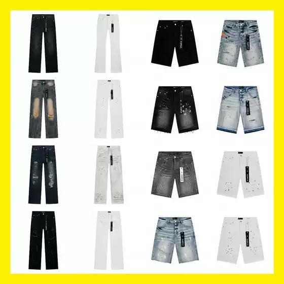 Cross-Border Export Wholesale Purple American High Street Fashion Brand Ripped Patch Splash Ink Retro Washed Jeans Shorts