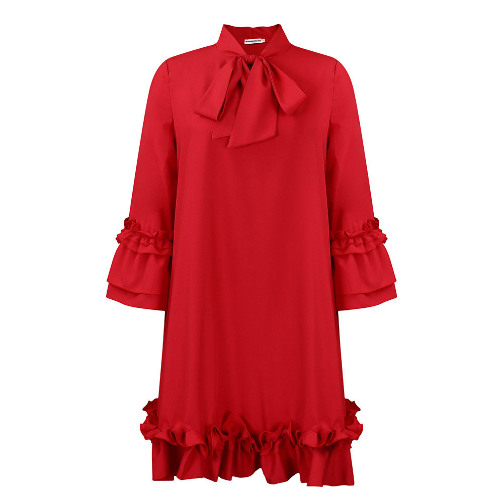 Plus Size Casual Dress Loose Fit Ruffle Sleeve Solid Color Perfect for Summer Outings Wholesale Available
