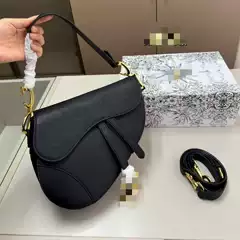 D Brand Saddle Bag Foreign Trade Genuine Leather Women's Bag with Wide Shoulder Strap Small Square Bag Underarm Bag with Wide Strap Accessories Adjustable Single Shoulder