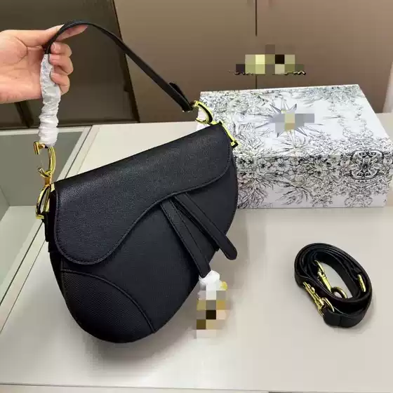 D Brand Saddle Bag Foreign Trade Genuine Leather Women's Bag with Wide Shoulder Strap Small Square Bag Underarm Bag with Wide Strap Accessories Adjustable Single Shoulder