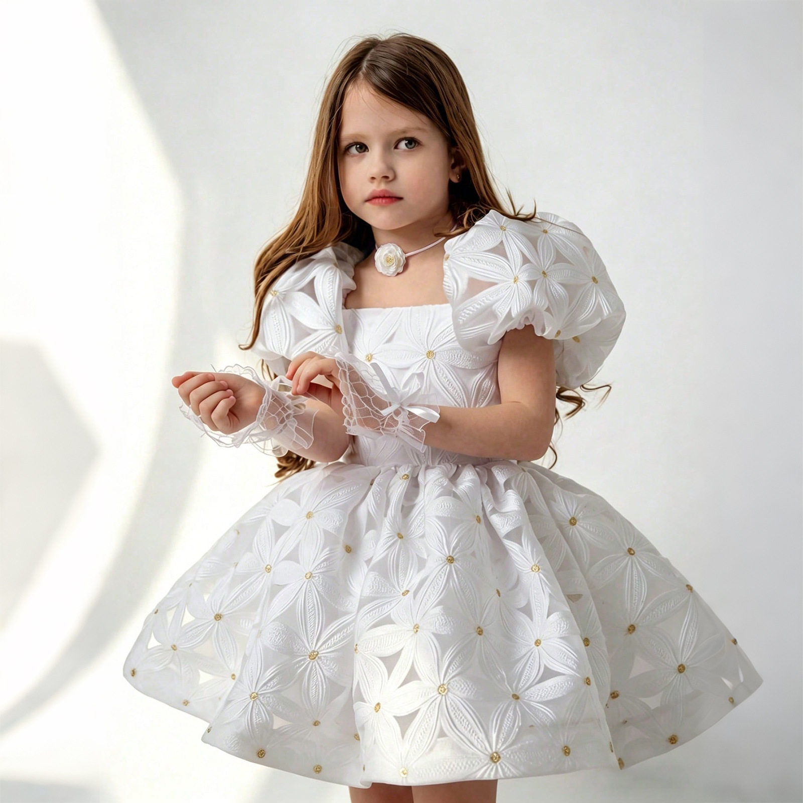 Children's puff sleeve princess dress little girl birthday dinner piano host dress flower girl wedding dress