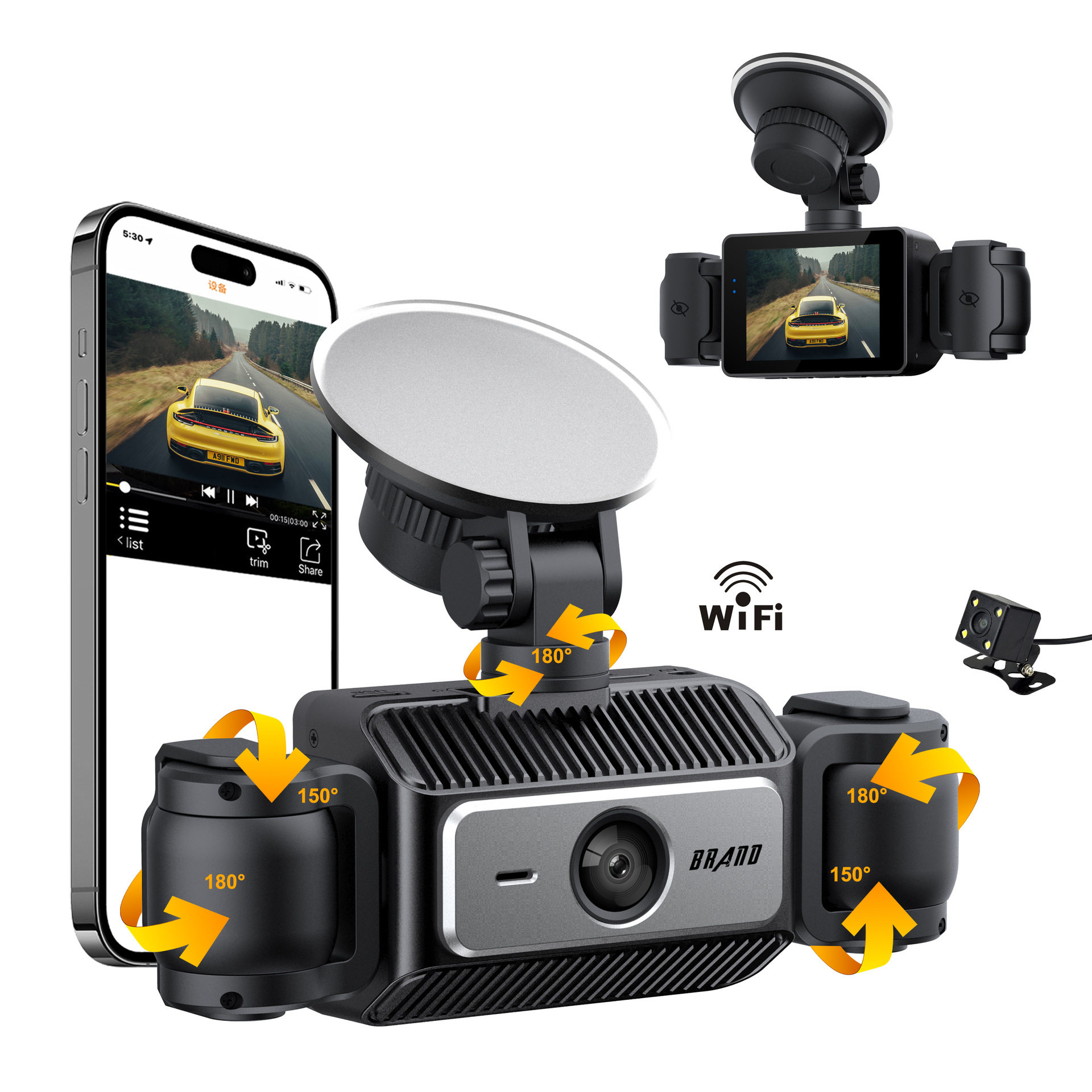 Four-Camera 1080+480+480+480+Wifi Driving Recorder with Infrared Night Vision and High-Definition Driving Recorder