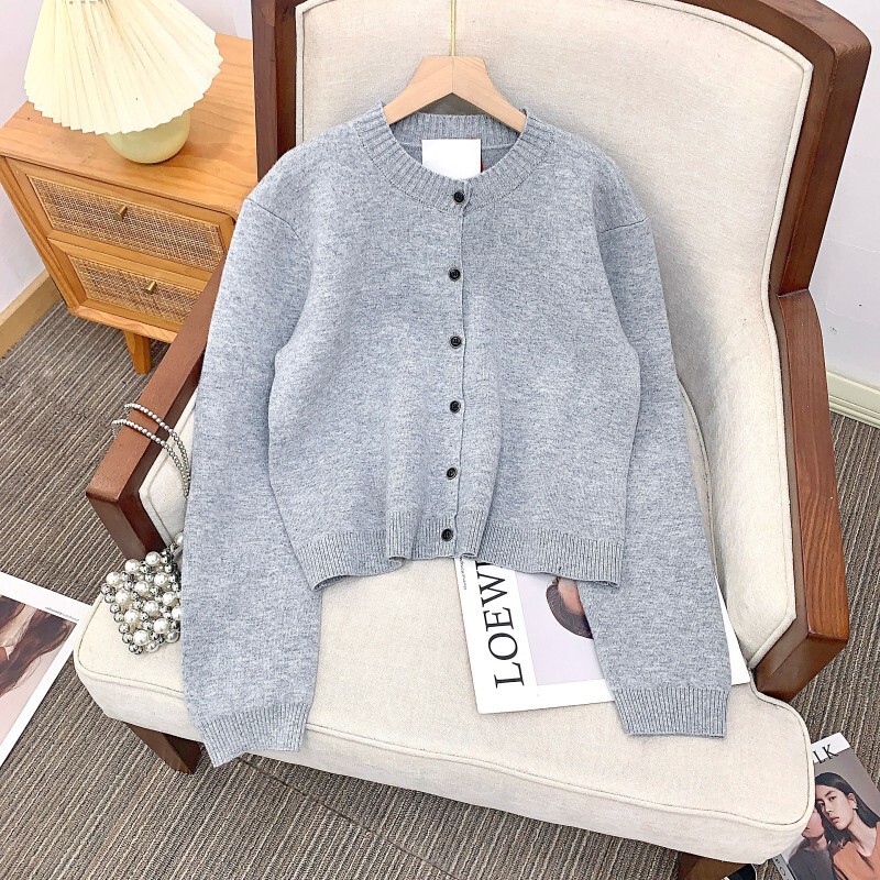 Áo cardigan nữ dệt kim dài tay dáng suông mềm mại — Màu đen, Màu xám