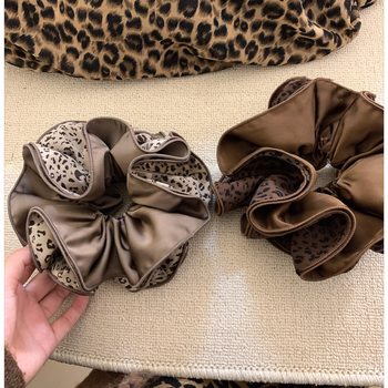 Leopard Print Satin Scrunchie Four-Layer Oversized High-End Bun Hair Tie Ponytail Hair Rope for Women