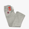 Gray pants with red label