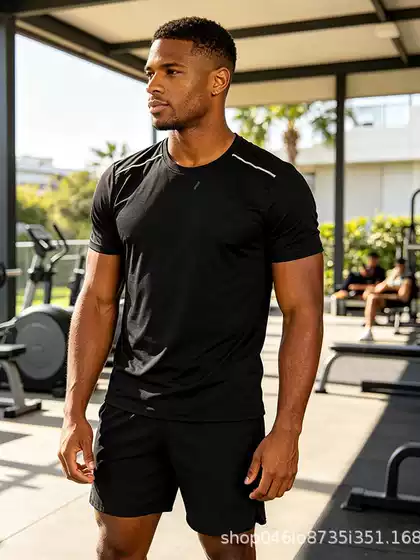 Wholesale Sports Summer Running Track and Field Outdoor Quick-Drying Sweat-Wicking Solid Color T-Shirt Short-Sleeved Shorts Set Diy-Logo