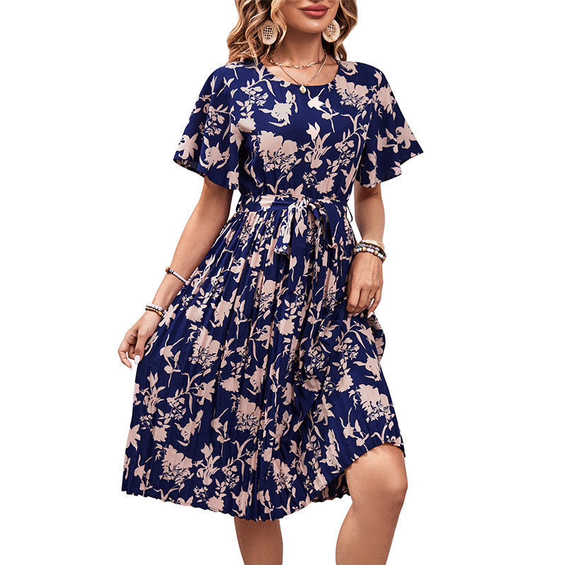 Floral Print A Line Dress Elegant Design Waist Defining Summer Style Perfect for Parties and Casual Outings