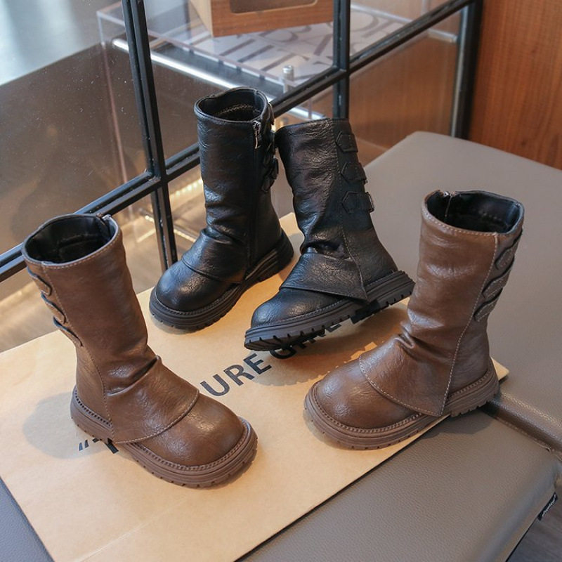 Girls' Boots 2025 Autumn and Winter New Kidsren's Cotton Boots Medium and Large Kidsren's British Style Boots Girls' Soft-Soled Leather Boots