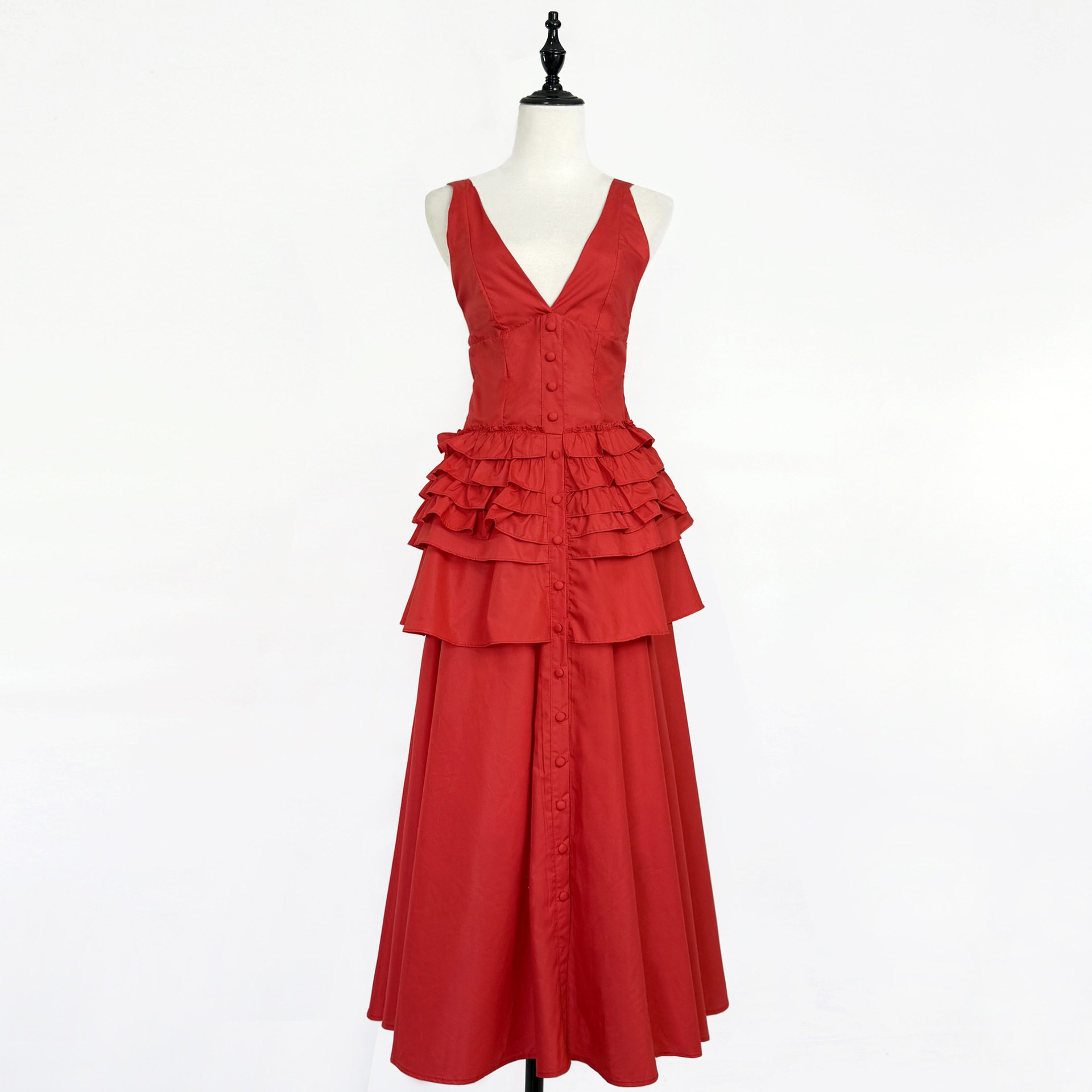 Summer Maxi Dress Solid Color V Neck Backless Flowy Design Vacation Wear Elegant Style Wholesale Available