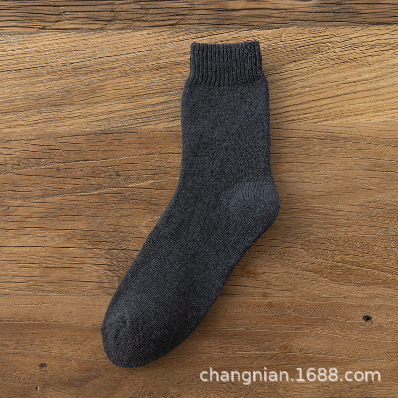 袜子男秋冬加厚保暖中筒袜纯色加绒女士毛圈袜毛巾底冬季男袜批发