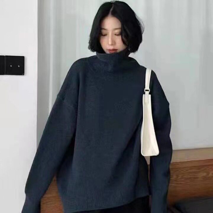Womens Oversized Turtleneck Sweater Thick Knit Casual Style Versatile for Autumn and Winter Wholesale Available
