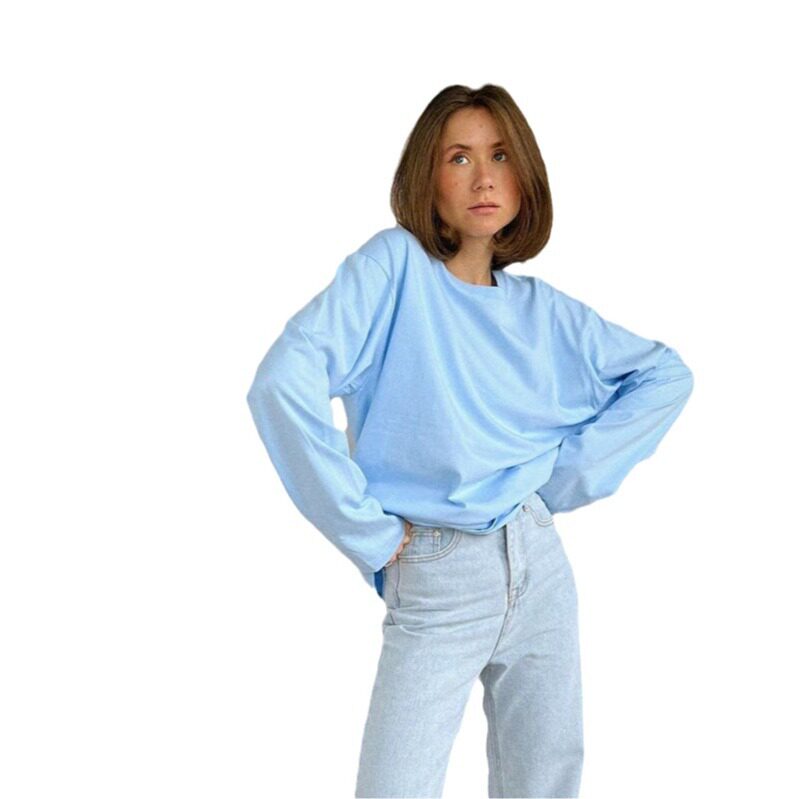 Womens Long Sleeve T Shirt Solid Color Loose Fit Casual Style 100 Cotton Spring Fall Wear Wholesale Available