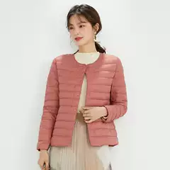 Cross-border Autumn and Winter New Lightweight Down Jacket Women's Round Neck V-Neck Liner Long Sleeve Collarless White Duck Down Short Jacket Fashionable