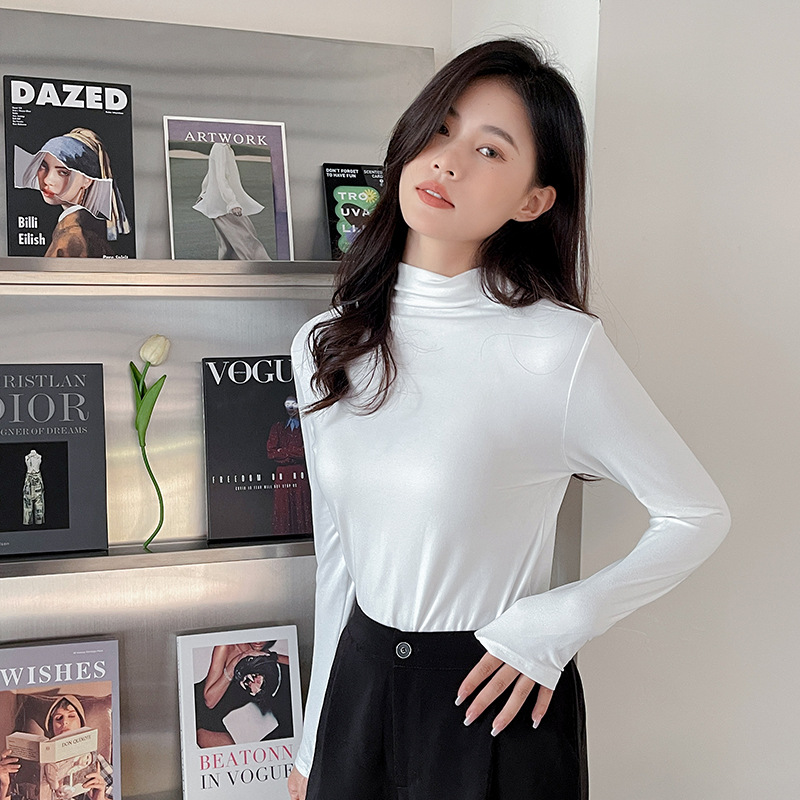 牛奶丝半高领打底衫女秋冬纯色内搭堆堆领修身长袖t恤面膜秋衣潮