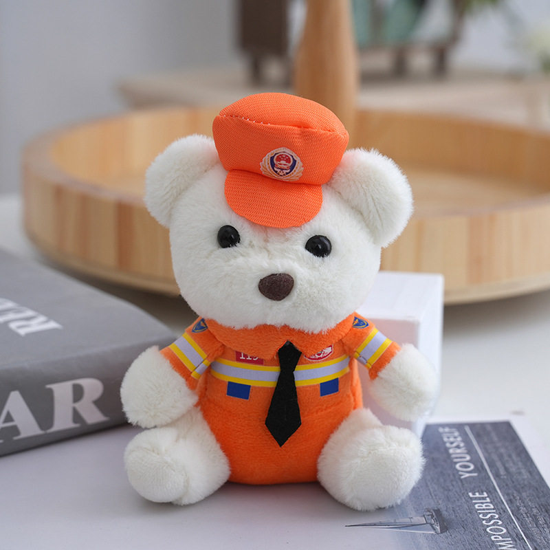 Internet Celebrity Police Bear Plush Doll Cute Fire Bear Doll Pendant Backpack Decoration Teddy Bear Keychain