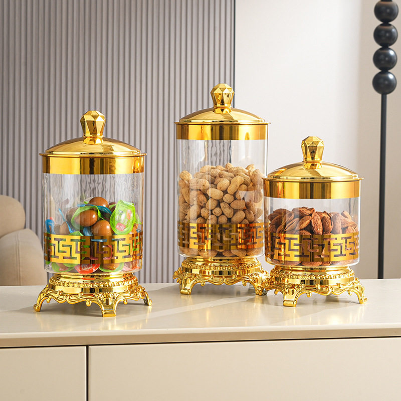 New Style Sealed Small Jar with Lid Transparent Phnom Penh Gold Bottom Round Storage Jar Nut Dried Fruit Finishing Small Box