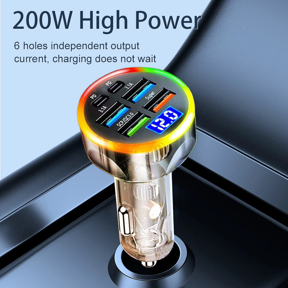suit 6USB colorful digital display supports ultra-fast car charging with voltage car charging one-to-six fast charging car charging