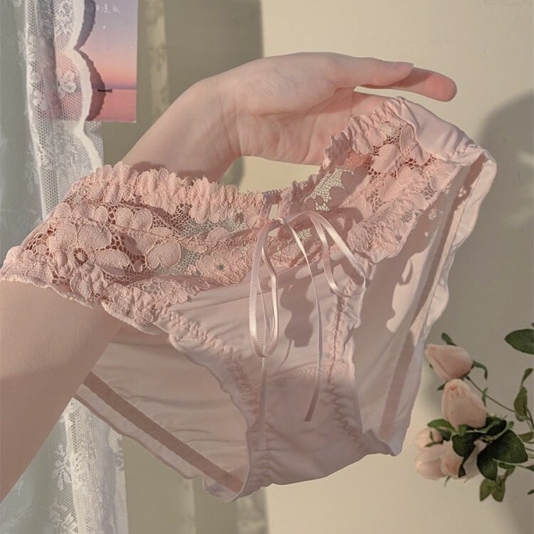 Pure Rose ~ New French Sexy Lace Panties Pure Desire Bow Breathable Cotton Crotch Women's Briefs