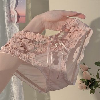 Pure Rose ~ New French Sexy Lace Panties Pure Desire Bow Breathable Cotton Crotch Women's Briefs