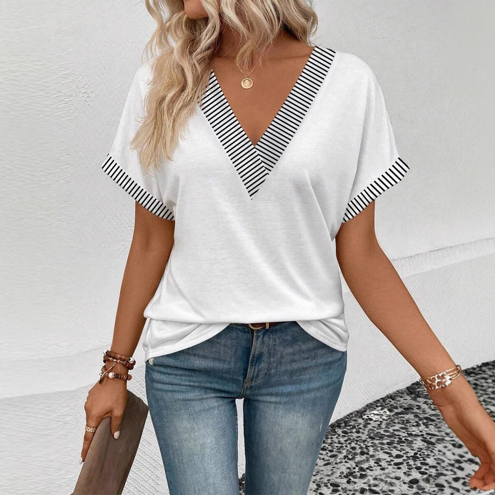 V Neck Short Sleeve Top Solid Color Versatile Style Summer Fashion Wholesale Available bulk order