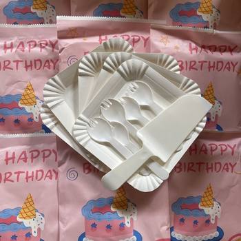 Cute Cake Tableware, Individual Dinner Plate, Disposable Cutlery, Birthday Cake Set, Baking Plate Combination Paper Plate