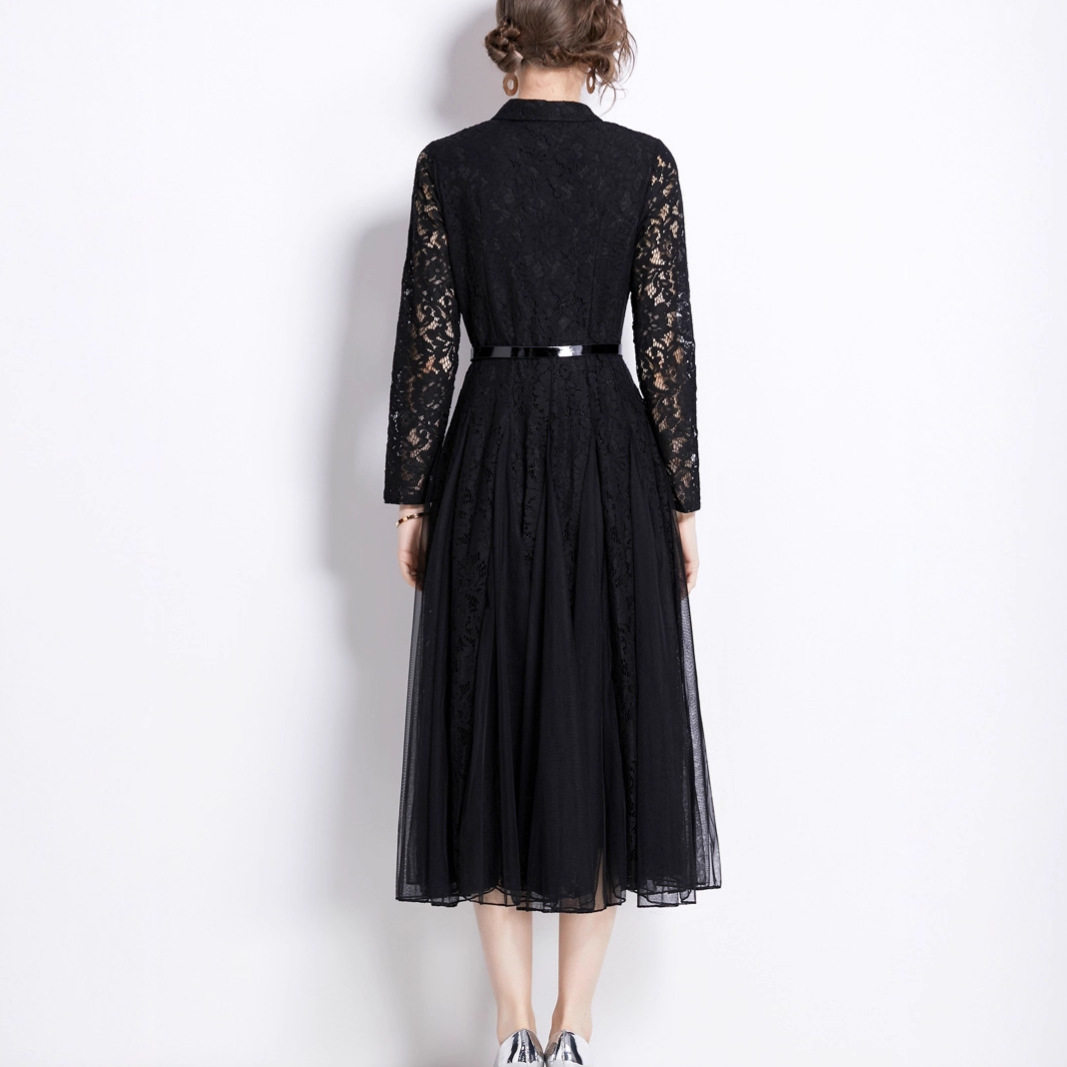 Lace A Line Dress Floral Embroidery Hollow Out Elegant Style Spring Summer Occasion Wholesale Available