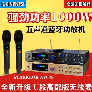 Starklok/Av639Bt Wireless Microphone Amplifier Home Karaoke All-In-One Machine Dual U-Segment Microphone Karaoke