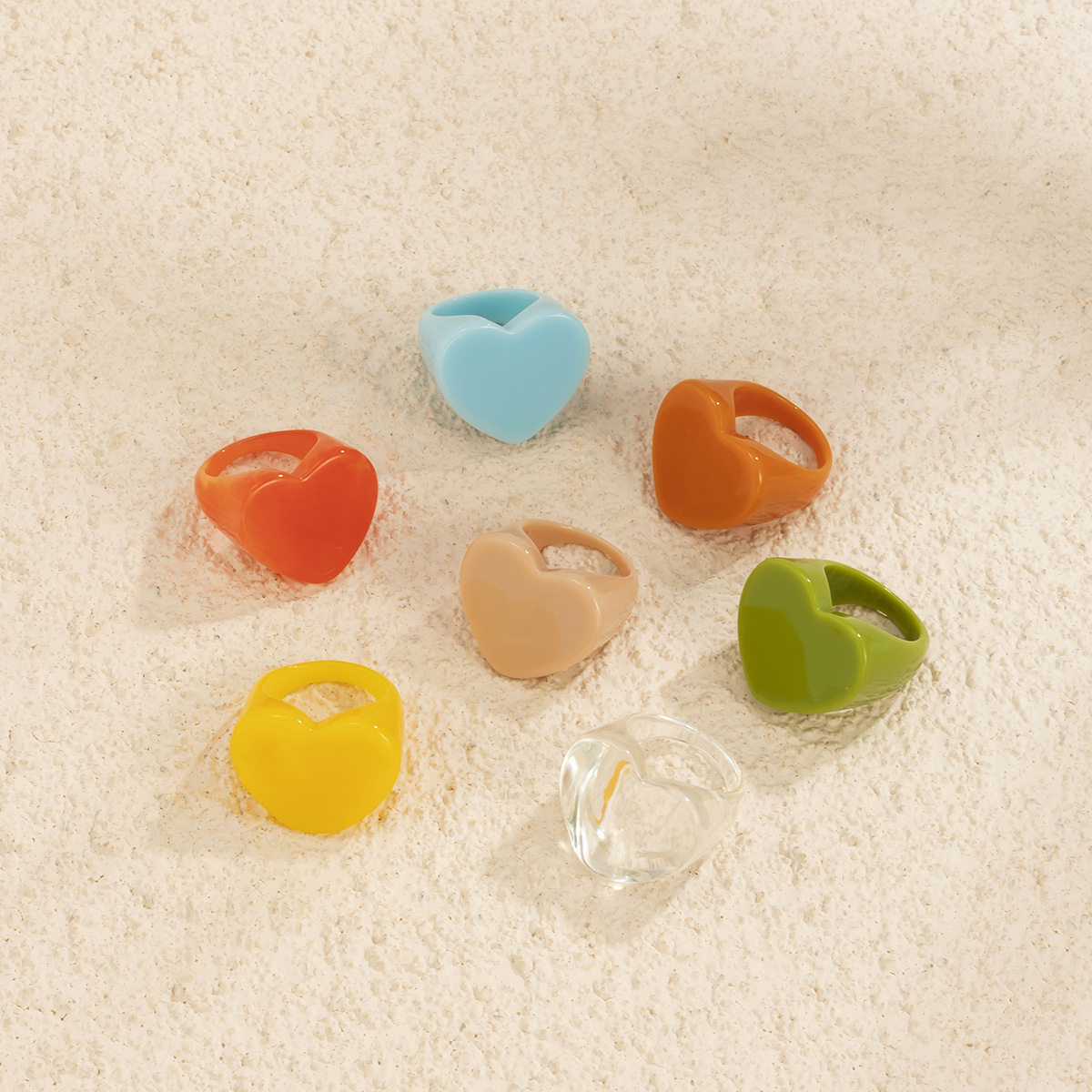 Fashionable and Simple Candy-Colored Peach Heart-Shaped Ring European and American Cross-Border Holiday Style Resin Geometric Ring Bracelet for Women