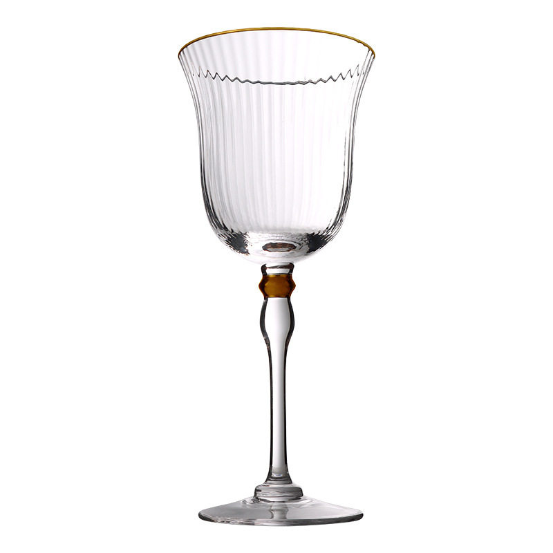 Creative Dense Pattern Gold-Rimmed Bead Red Wine Glass Household Crystal Glass Vertical Stripes Amazon Goblet Champagne Glass