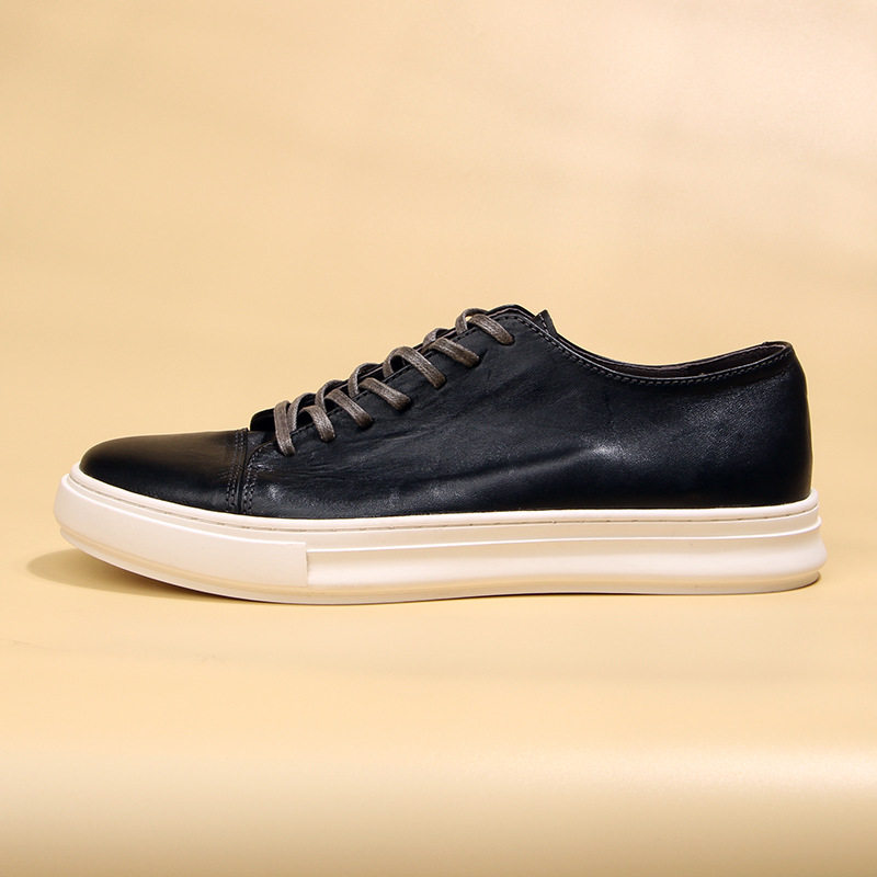 Giày Sneaker Nam Da Thật Phom Rộng Chiều Cao Đế Khoảng 3cm Màu Đen, Nâu