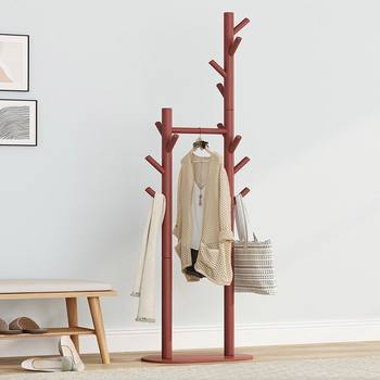 Solid Wood Coat Rack Floor-Standing Vertical Living Room Clothes Hanging Bag Rack Home Bedroom Simple Internet Celebrity Clothes Storage Rack