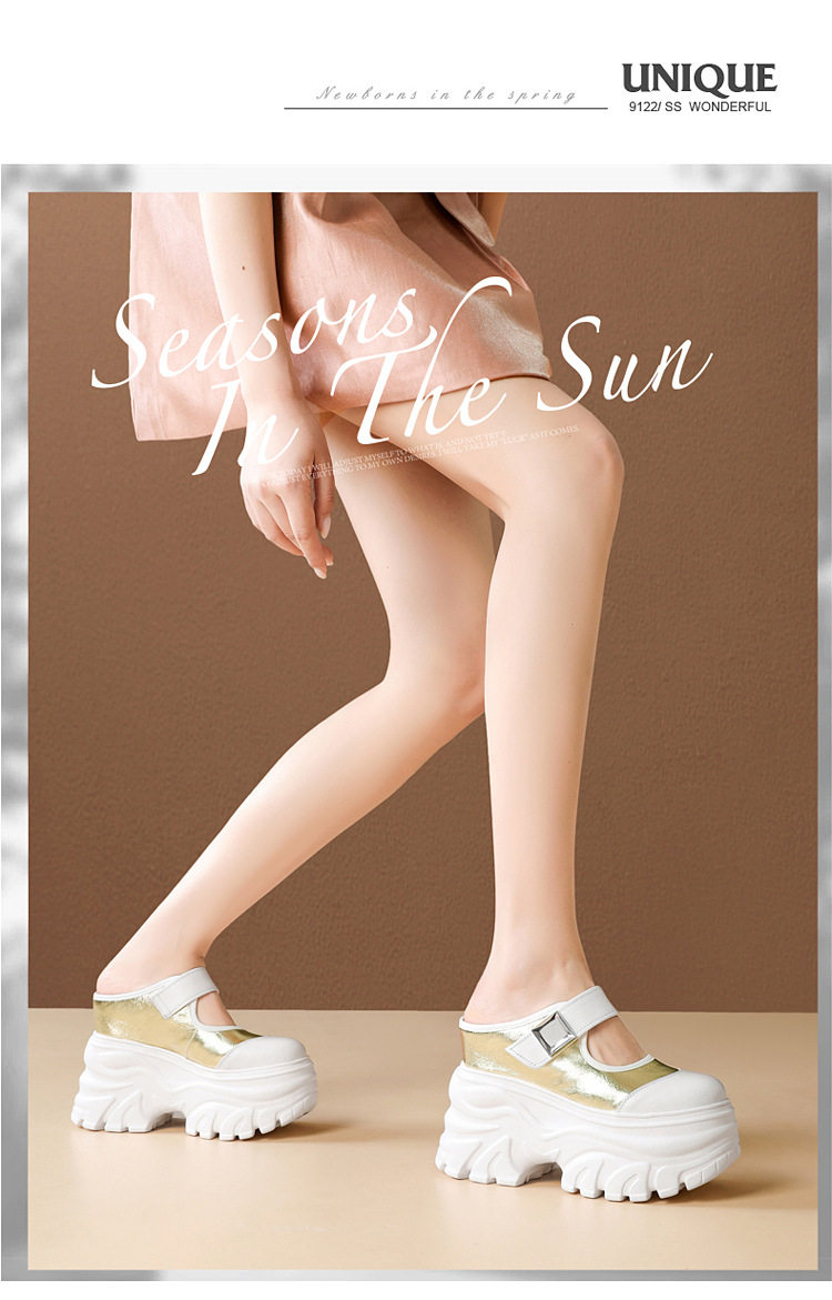 Sandal cao gót nữ hở mũi, đế xuồng 12 cm, quai bọc mũi, phối màu, phong cách dạo phố — [Đen], [Trắng], [Vàng nhạt] chi tiết 5