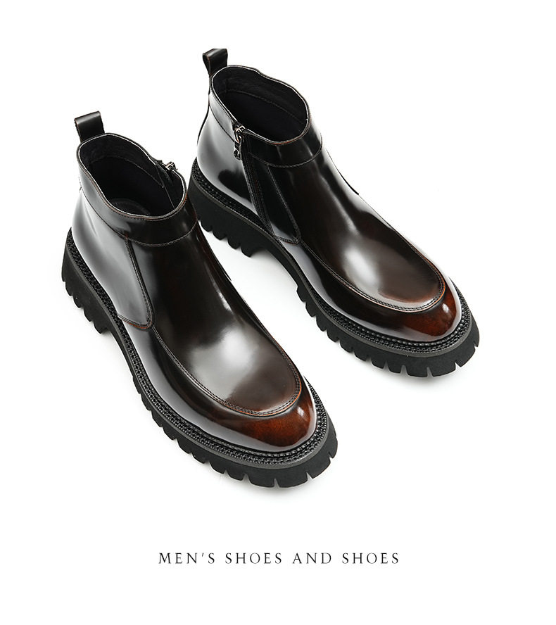 Boot Nam Cổ Cao Da Bóng Khóa Kéo Phong Cách Anh Quốc Chiều Cao Đế Khoảng 4cm Màu Đen chi tiết 14